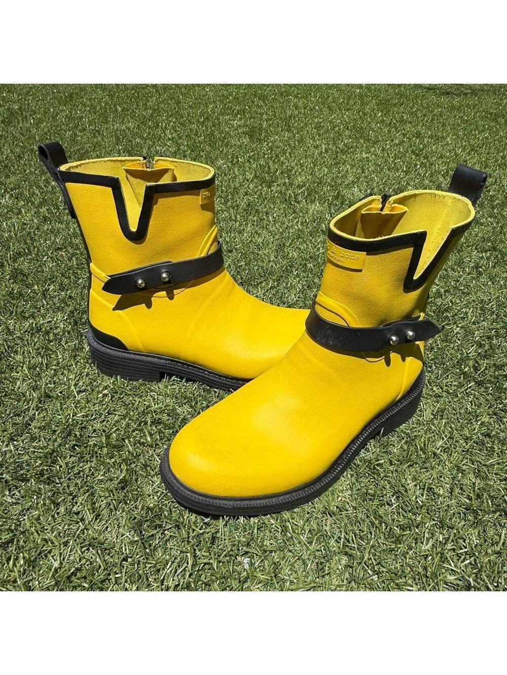 Rag & Bone Moto Harness Rain Boot — Bright Yellow ☀️🖤